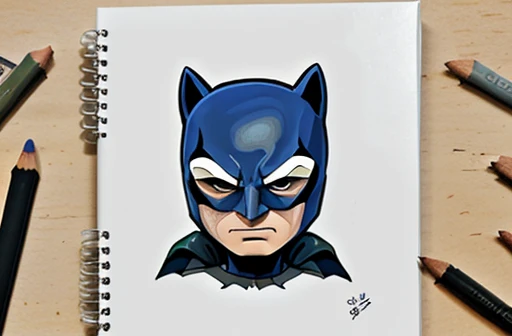 Um desenho de lapis do batman, simples, a lapis, em um caderno, illustration, Sem cores, feito no grafite
