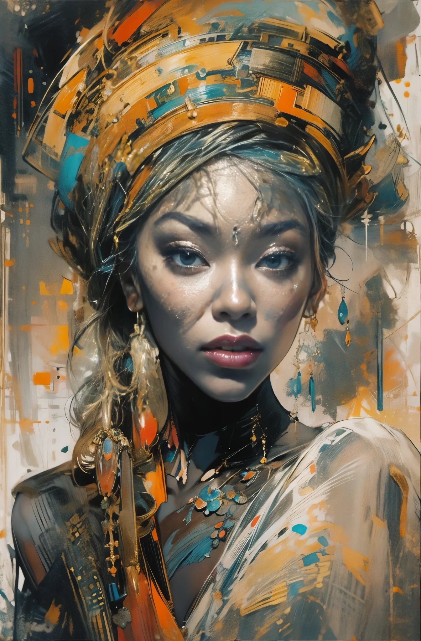 Beautiful Black Women Paintings, pretty much beautiful face, hip hop, soulful, Avant-garde, Queen of the Streets, check it out, Ultra-detailed paintings inspired by WLOP, art station trends, fantasy art, A complicated mess, The art of hitting, wallop art, WLOP |, wallop style, beautiful character drawings, Wlop painting style, WLOP | germ of art, Unparalleled Beauty Tumbler, figurative art, intense watercolor, watercolor detailed art, watercolor splash, surreal, avant-garde pop art, Beautiful and expressive paintings, Beautiful artwork illustration, very colorful tones, wonderful, cool beauty, masterpiece, highest quality, official art, women only, sharp outline, best shot, vector art, Written by Sandra Chevrier, dave mckean、By Richard Avedon、Written by Makiezi Kusiala, luminous design