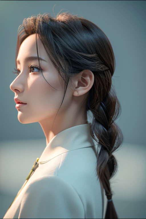 (Professional 3D rendering:1.3) of (realistic:1.3) 世界で最もbeautiful芸術, Great place.,)), Full body 8k unity display, detailed face, (活気ofある, realistic, realistic, breathtaking, sharp focus), Detailed hair, (half up,Loose and fluffy, braid,Elegant, sharp focus, ブロンドof髪), art station, concept art, sharp focusト, 女of子, transparent ,simple blurred background,beautiful,back view