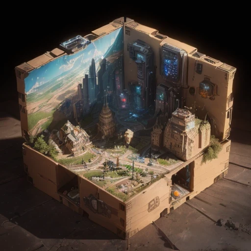 3598年Mars realistic model, (bifurcation, original photo, best quality, masterpiece:1.4),SteampunkCyberpunk6820 City,(CyberpunkMars light:1.3), Mars (related to land),(in a small nature box:1.3),Isometric, small nature, landscape on foundation,landscape,