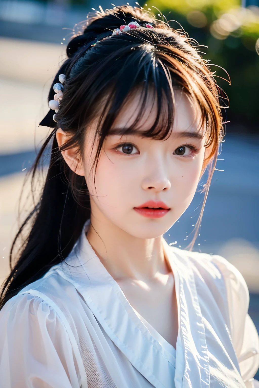 8K, raw, best quality, 超high resolution, photoactual, actual, 1 girl, (((portrait))), close up, hanfu, Off-white hair, gray hair, Bangs, long hair, Cute headband, Walking in the street, perfect lighting,（best quality， masterpiece， high resolution， glow，real person）

,  Akinav1,
