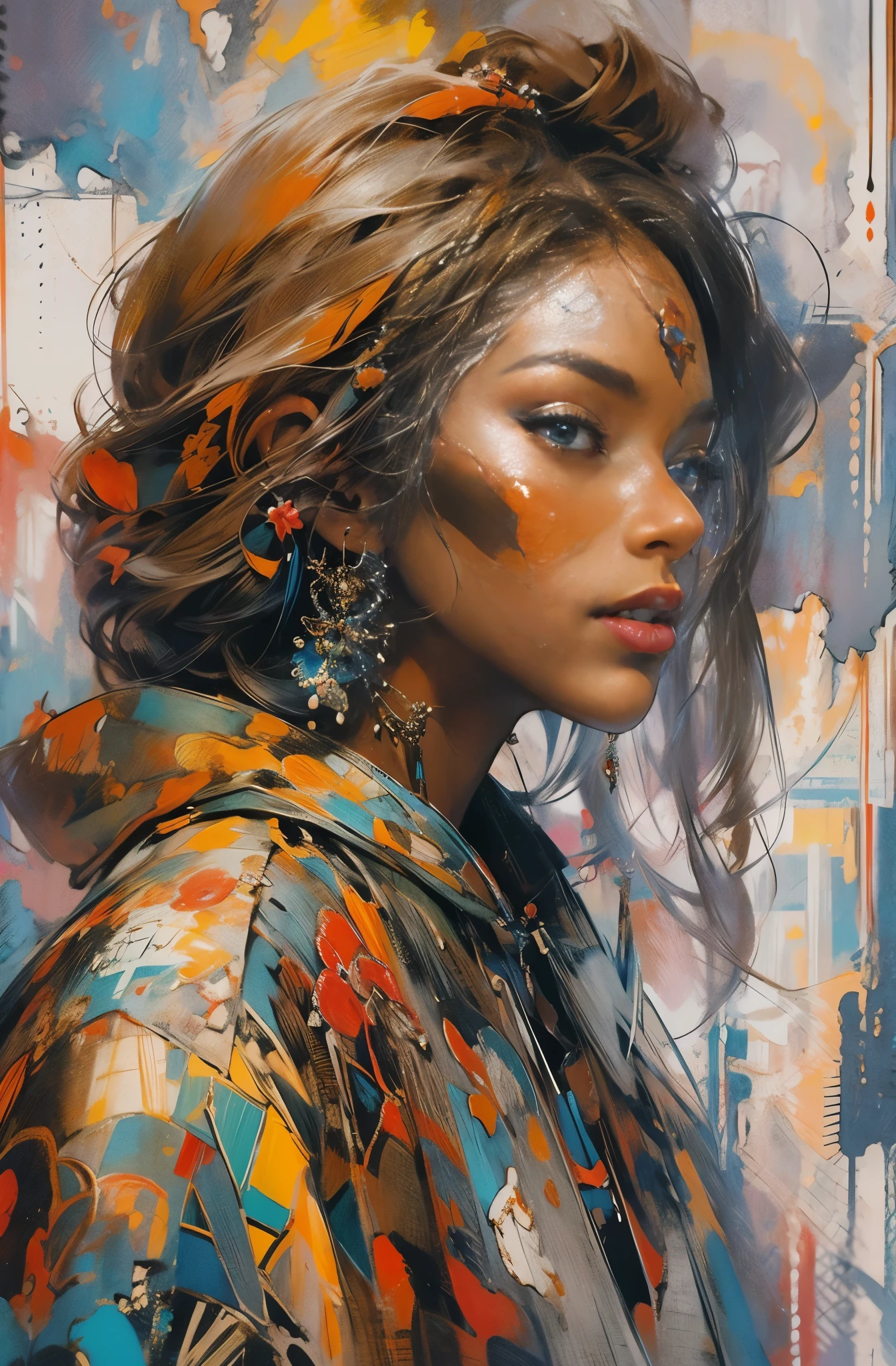Beautiful Black Women Paintings, pretty much beautiful face, hip hop, soulful, Avant-garde, Queen of the Streets, check it out, Ultra-detailed paintings inspired by WLOP, art station trends, fantasy art, A complicated mess, The art of hitting, wallop art, WLOP |, wallop style, beautiful character drawings, Wlop painting style, WLOP | germ of art, Unparalleled Beauty Tumbler, figurative art, intense watercolor, watercolor detailed art, watercolor splash, surreal, avant-garde pop art, Beautiful and expressive paintings, Beautiful artwork illustration, very colorful tones, wonderful, cool beauty, masterpiece, highest quality, official art, women only, sharp outline, best shot, vector art, Written by Sandra Chevrier, dave mckean、By Richard Avedon、Written by Makiezi Kusiala, luminous design