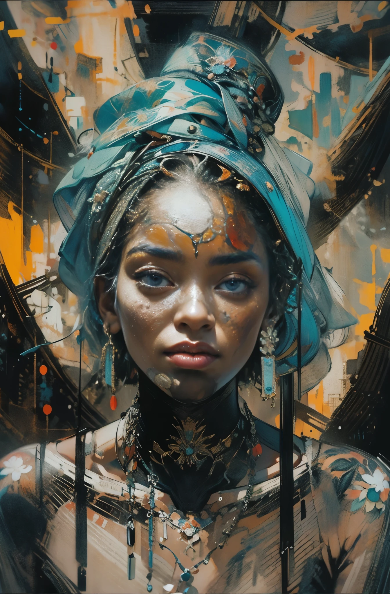 Beautiful Black Women Paintings, pretty much beautiful face, hip hop, soulful, Avant-garde, Queen of the Streets, check it out, Ultra-detailed paintings inspired by WLOP, art station trends, fantasy art, A complicated mess, The art of hitting, wallop art, WLOP |, wallop style, beautiful character drawings, Wlop painting style, WLOP | germ of art, Unparalleled Beauty Tumbler, figurative art, intense watercolor, watercolor detailed art, watercolor splash, surreal, avant-garde pop art, Beautiful and expressive paintings, Beautiful artwork illustration, very colorful tones, wonderful, cool beauty, masterpiece, highest quality, official art, women only, sharp outline, best shot, vector art, Written by Sandra Chevrier, dave mckean、By Richard Avedon、Written by Makiezi Kusiala, luminous design