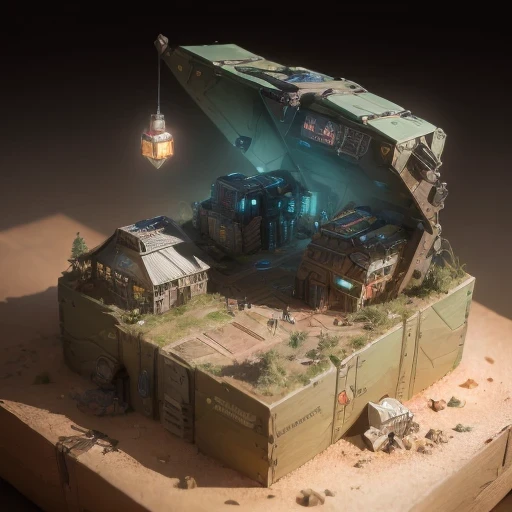 3598年Mars realistic model, (bifurcation, original photo, best quality, masterpiece:1.4),SteampunkCyberpunk6820 City,(CyberpunkMars light:1.3), Mars (related to land),(in a small nature box:1.3),Isometric, small nature, landscape on foundation,landscape,