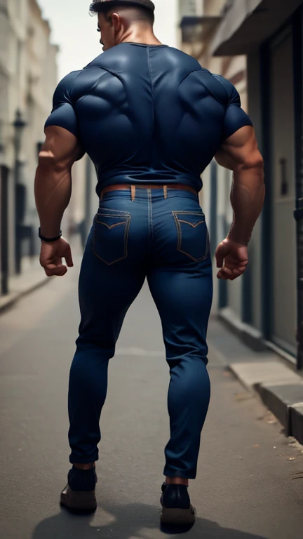 Richard: universo UFC, un hombre, muscular and buttock, usando guantes de mma, combatiente, cabello corto peinado hacia un lado, jeans ajustados, backside