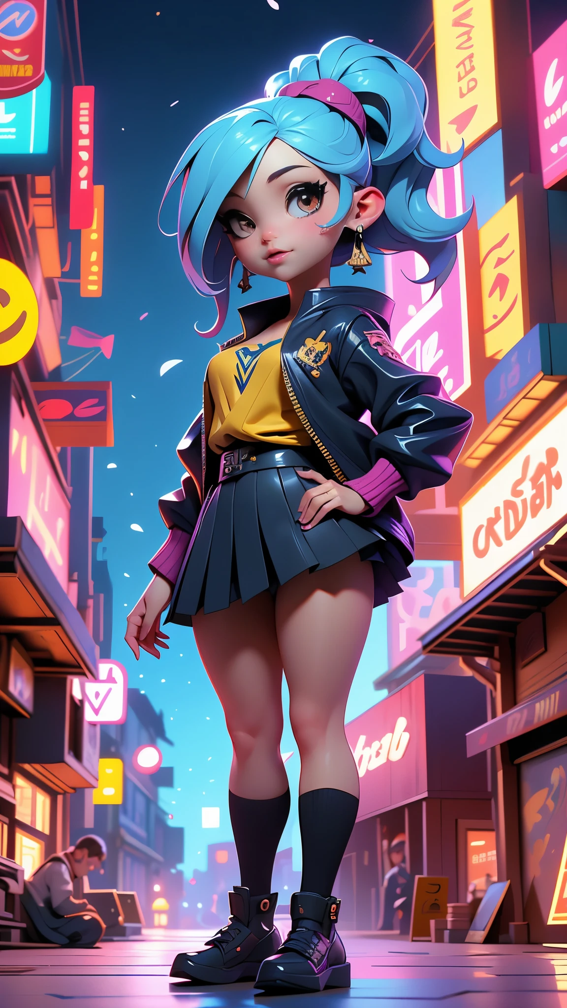 (La mejor calidad,A high resolution,Ultra - detallado,actual),Ariana Grande parada en una calle cerca de un edificio, rossdraws dibujos animados vibrantes, Lois van Baarle y Rossdraws, anime estilizado, Artgerm y Lois van Baarle, Arte digital del anime cyberpunk, obra de arte al estilo de guweiz, fanart de chica urbana, inspired by Jules Chéret, estilo artgerm, (estilo kawaii:1.4 ) , (vestuario colegiala sexy), (solo) 