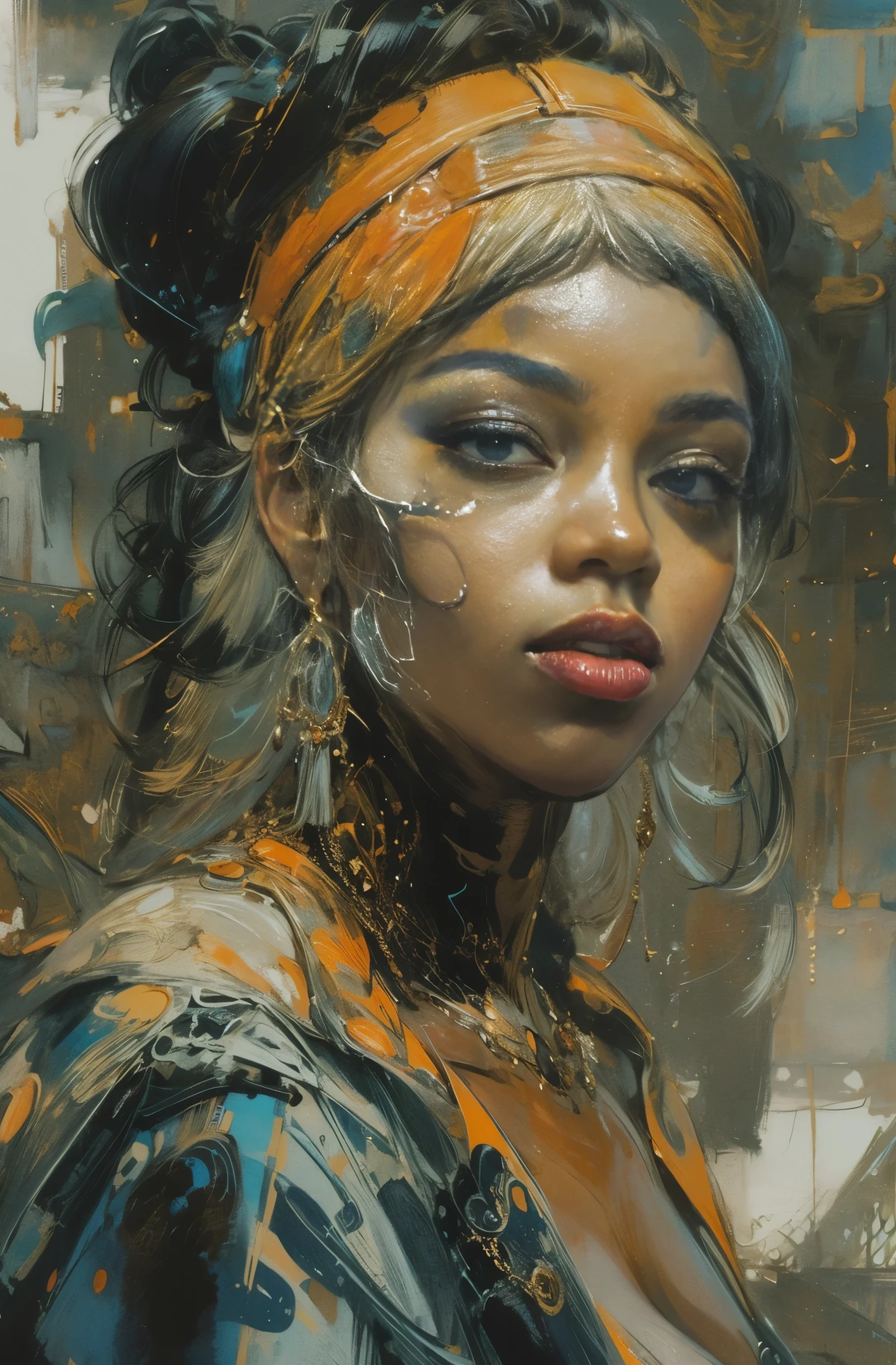 Beautiful Black Women Paintings, pretty much beautiful face, Female Rapper, Queen of Hip Hop, soulful, Avant-garde, Empress of the Streets, Street fashion guide, check it out, Ultra-detailed paintings inspired by WLOP, art station trends, fantasy art, A complicated mess, The art of hitting, wallop art, WLOP |, wallop style, beautiful character drawings, Wlop painting style, WLOP | germ of art, Unparalleled Beauty Tumbler, figurative art, intense watercolor, watercolor detailed art, watercolor splash, surreal, avant-garde pop art, Beautiful and expressive paintings, Beautiful artwork illustration, very colorful tones, wonderful, cool beauty, masterpiece, highest quality, official art, women only, sharp outline, best shot, vector art, Written by Sandra Chevrier, dave mckean、By Richard Avedon、Written by Makiezi Kusiala, luminous design