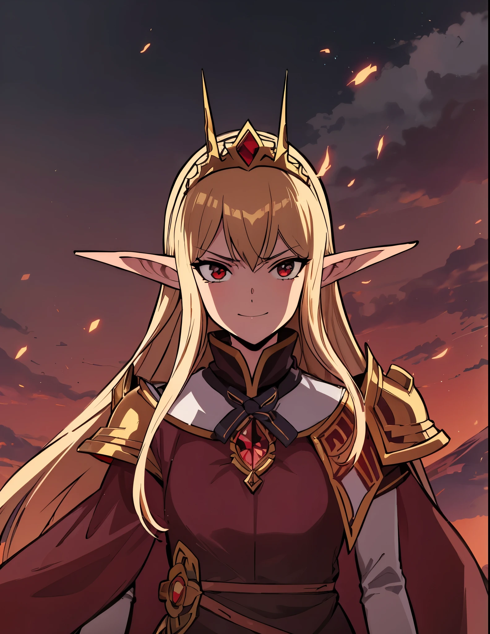 a cartoon picture of a woman with long hair and a sword, an elf queen, but the armor covers her face, elf queen, keqing from genshin impact, half invoker half megumin, colored lineart, portrait of an elf queen, elf princess knight, the goddess hera looking angry, anime in fantasy style, she has fire powers, garota linda, rosto bonito, garota sorrindo, peitos grandes, mulher linda