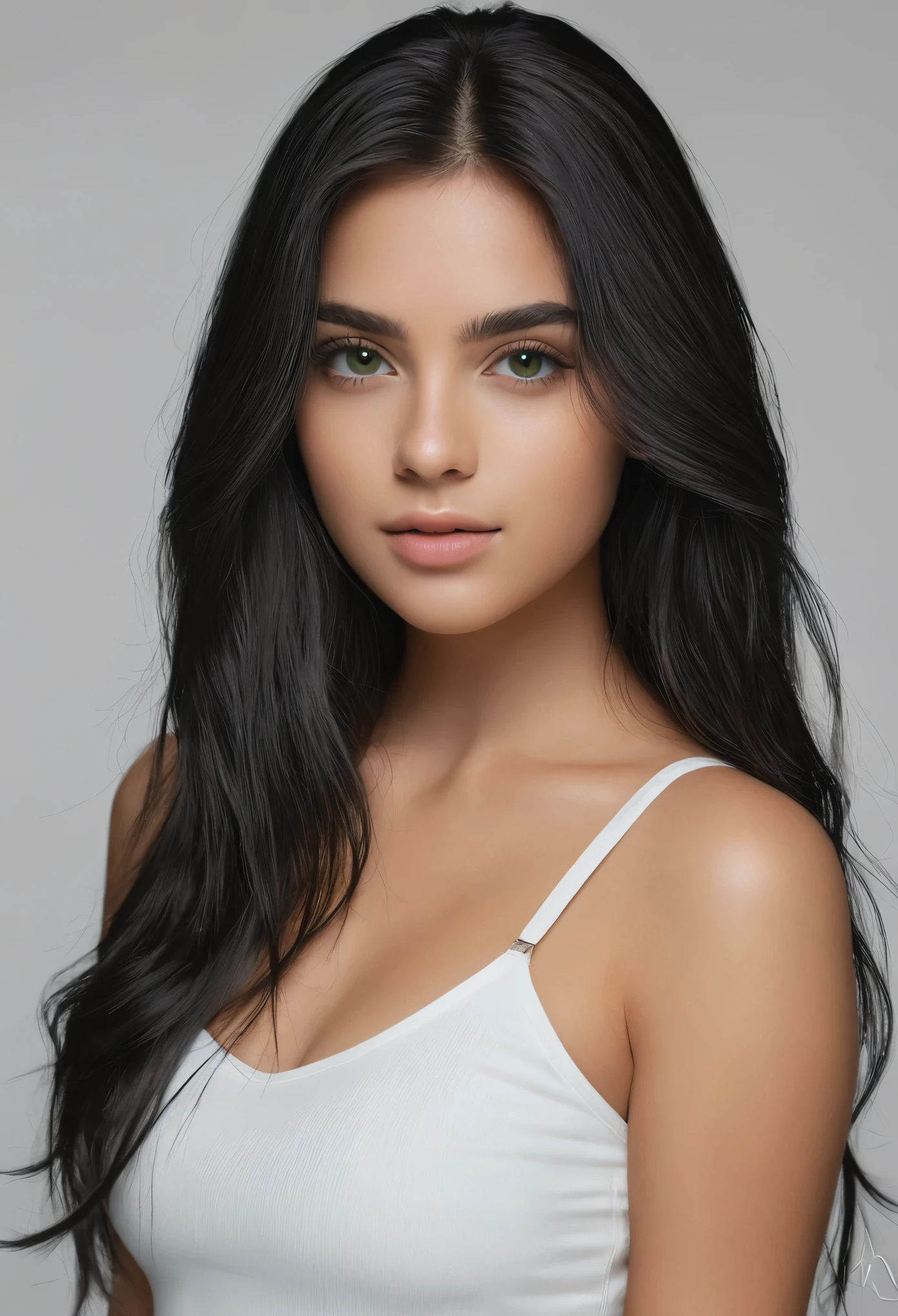 garota branca magra, cabelo preto , cabelo liso, fino, branca de olhos verdes, istp style, foto realista8k, Melhor qualidade, mesa, realista, O ultra-detalhado, fotografia realista, camera vindo de baixo, iluminacao escura Um hiper-realista, softer lighting, increase the quality of cinematic lighting, photorealistic lighting, Back lighting, luz amarela, Aumentar a qualidade, Peles com textura real de alta qualidade, cintura fina, quadril largo, bumbum arrebitado, seios fartos, pele macia, delicada, ot , , apartamento simples, pequeno, analog camera effect, video baixa qualidade, webcam efeito cabelo liso, , calvin klein, chapinha, gamer style, cabelo extremamente liso, foto corpo inteiro, video caseiro, webcam
