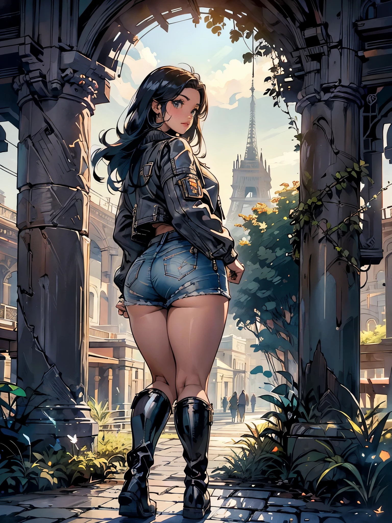 Full Body, Cowboy Shot, Masterpiece: 1.2, High Quality, Best Quality, High Resolution, Detailed, Surreal, 1girl, Medium Brown Hair, Blue Eyes, Head Tilt, Sunset, Birds Flying, Cherry Blossoms, Showing Teeth, ( facial details), ((sharp focus)), (full body shot), neon lights, night scene, city night scene, (fishing net)