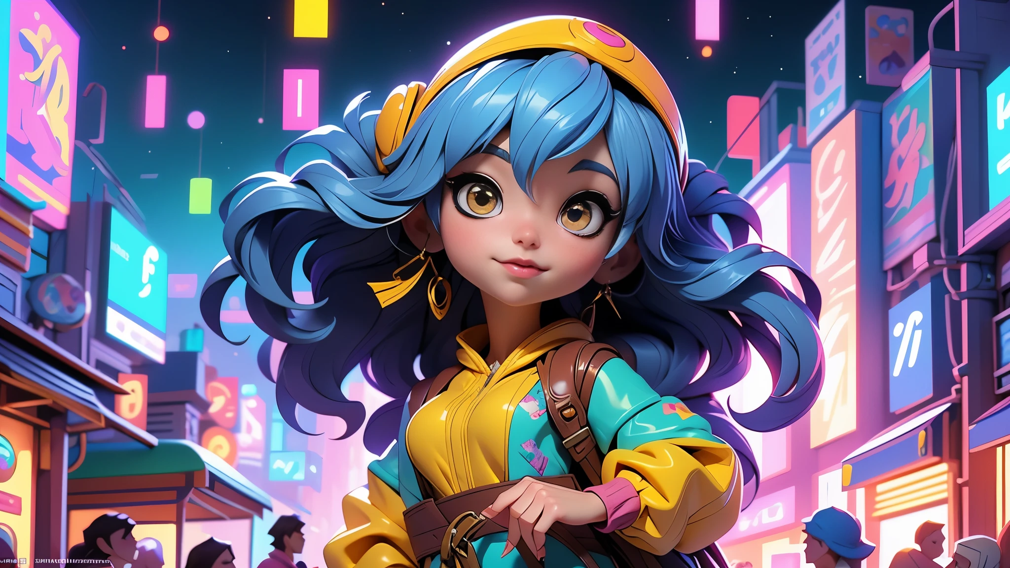 (La mejor calidad,A high resolution,Ultra - detallado,actual),Ariana Grande parada en una calle cerca de un edificio, rossdraws dibujos animados vibrantes, Lois van Baarle y Rossdraws, anime estilizado, Artgerm y Lois van Baarle, Arte digital del anime cyberpunk, obra de arte al estilo de guweiz, fanart de chica urbana, inspired by Jules Chéret, estilo artgerm, (estilo kawaii:1.4 ) , (vestuario colegiala sexy), (solo)