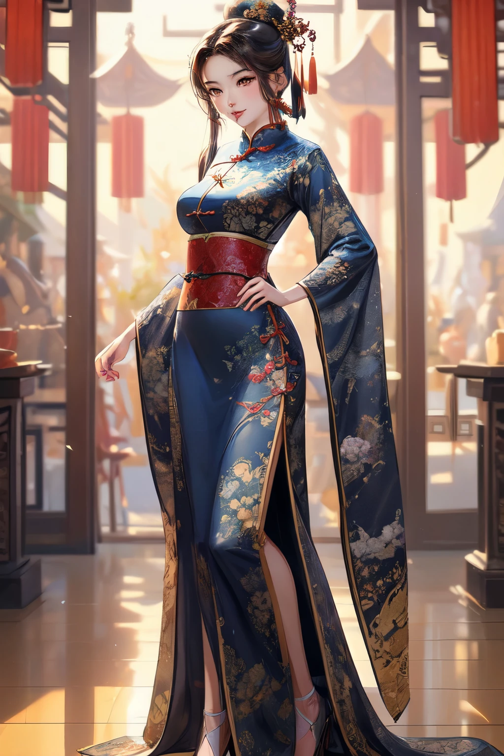 ((best quality)), ((masterpiece)), (detailed), perfect face beautiful chinese woman pinup, full body shot