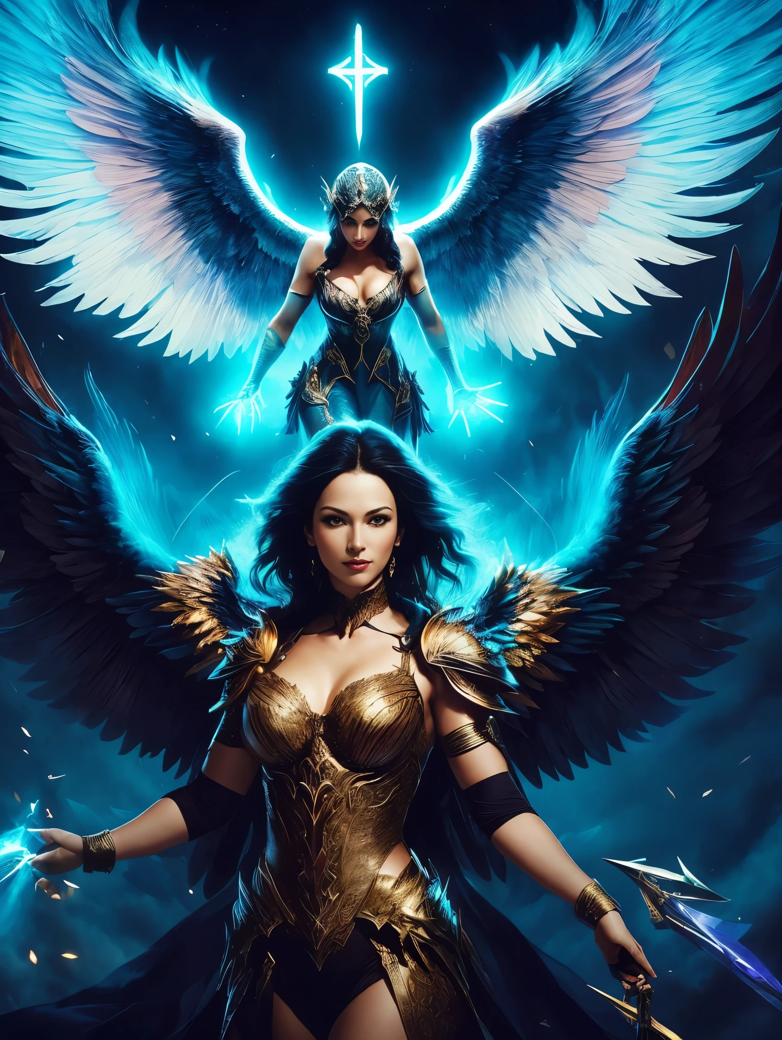 (papel de parede 8k extremamente detalhado), A medium photo of a female necromancer archangel, intrincado, alto detalhe, dramatic