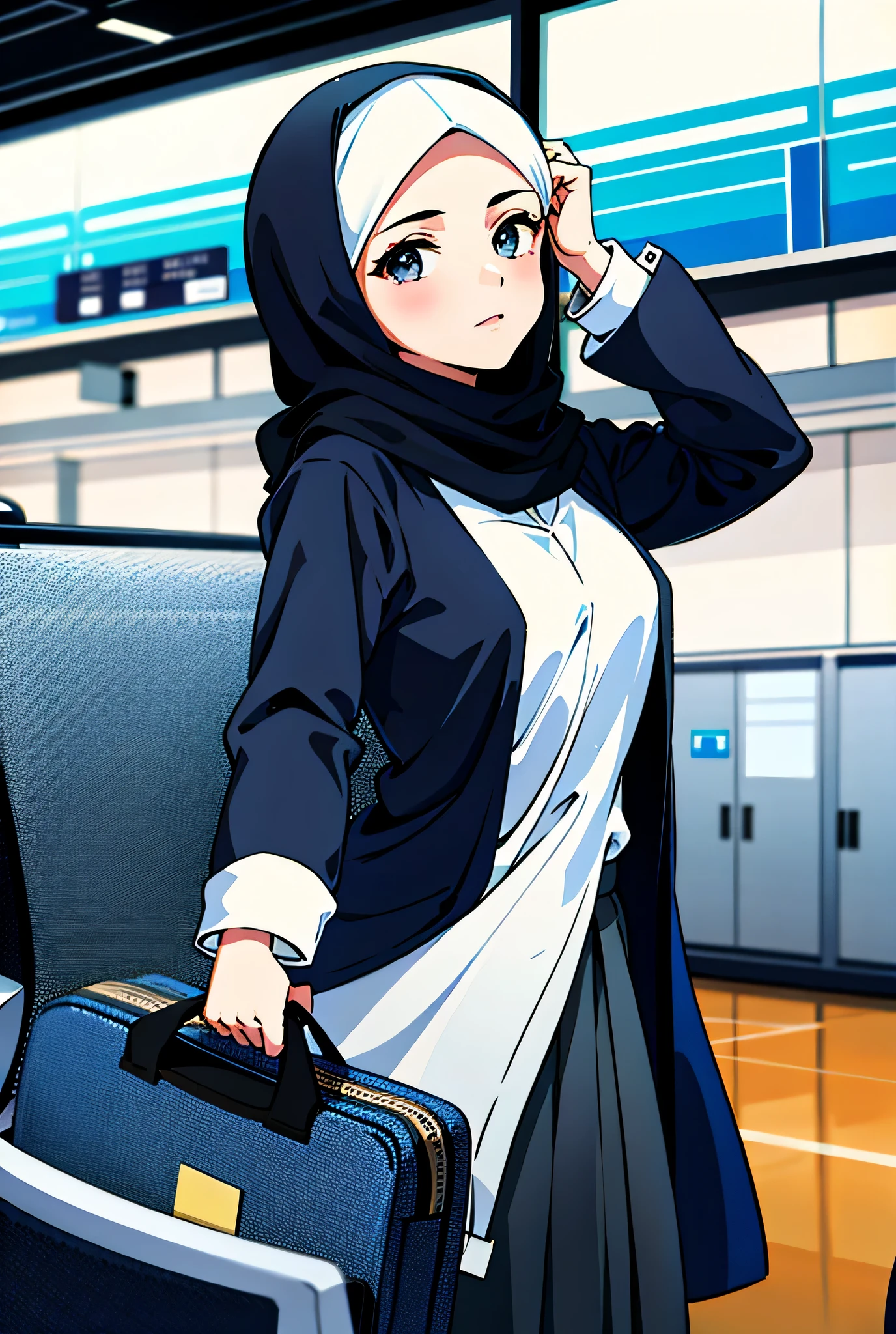 Muslim girl at the airport veiled hijab