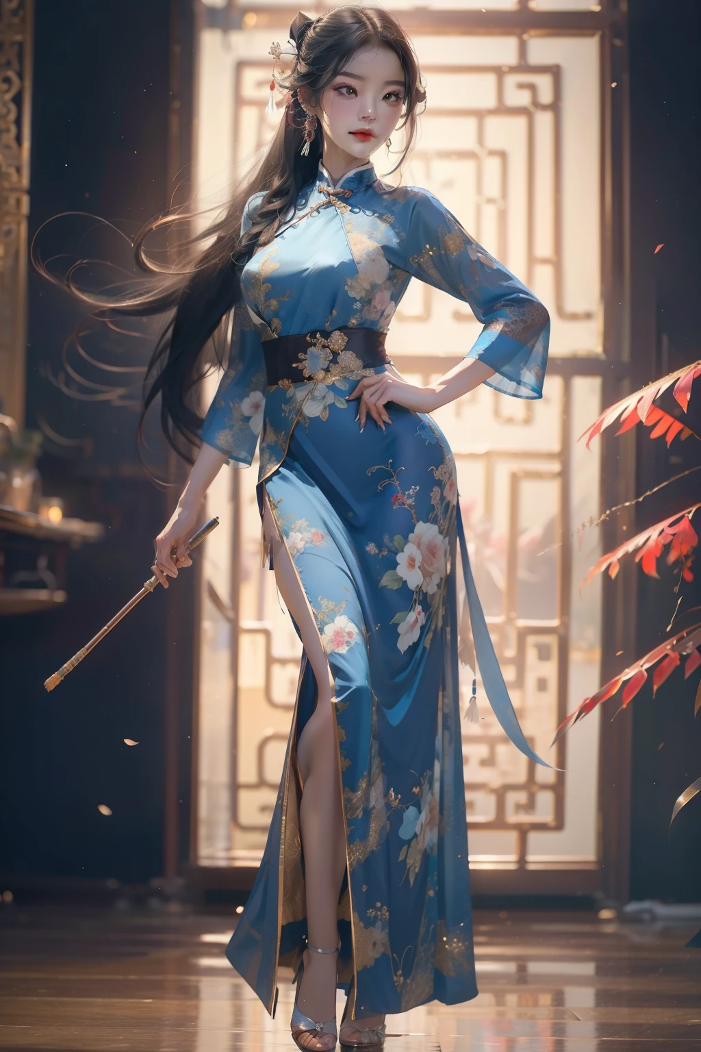 ((best quality)), ((masterpiece)), (detailed), perfect face beautiful chinese woman pinup, full body shot