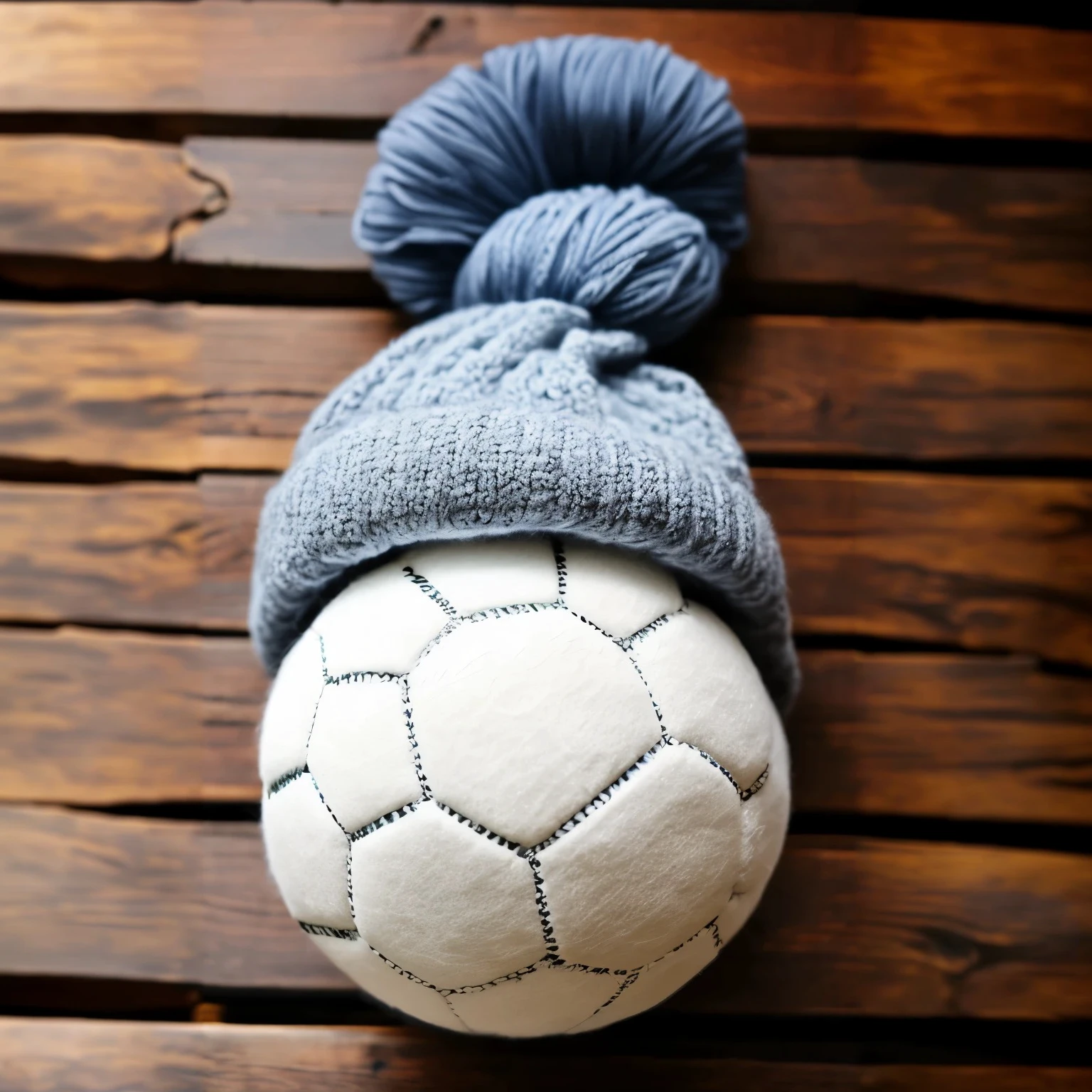 a close up of a ball with a knitted hat on it, soccer ball, soccer ball against her foot, beanie, knitted hat, yarn ball, cold as ice! 🧊, sock cap, perfect detail, soccer, ball of yarns all around, professional sports style, soft - warm, sport, ball, holding a ball, sports clothing, rich texture