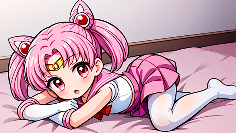 score_9, score_8_superior, score_7_superior, sauce_anime,
Sailor Moon Chibi, Sailor Moon Chibi, cone bun hair, double good, bun hair, hair ornaments, pink eyes, pink hair, short hair, twin tails, circlet, parted bangs, smile,
bow, brooch, choker, earrings, elbow gloves, gloves, heart, heart brooch, Magical girl, pink bow, pink choker, pink sailor collar, pink skirt, pleated skirt, sailor collar, sailor warrior uniform, skirt, stud earrings, white gloves,
indoors, bed, bed room, ~ side, blush, drunk, 1girl,masterpiece, expensive quality, very_expensive_solve, big_file size, full color,(completely nude:1.2),pussy,niplles,(vaginal sex:1.2),(ddler:1.6),(chibi:1.3),(flat chest:1.5),
looking at the viewer, dutch angle, cowboy shot