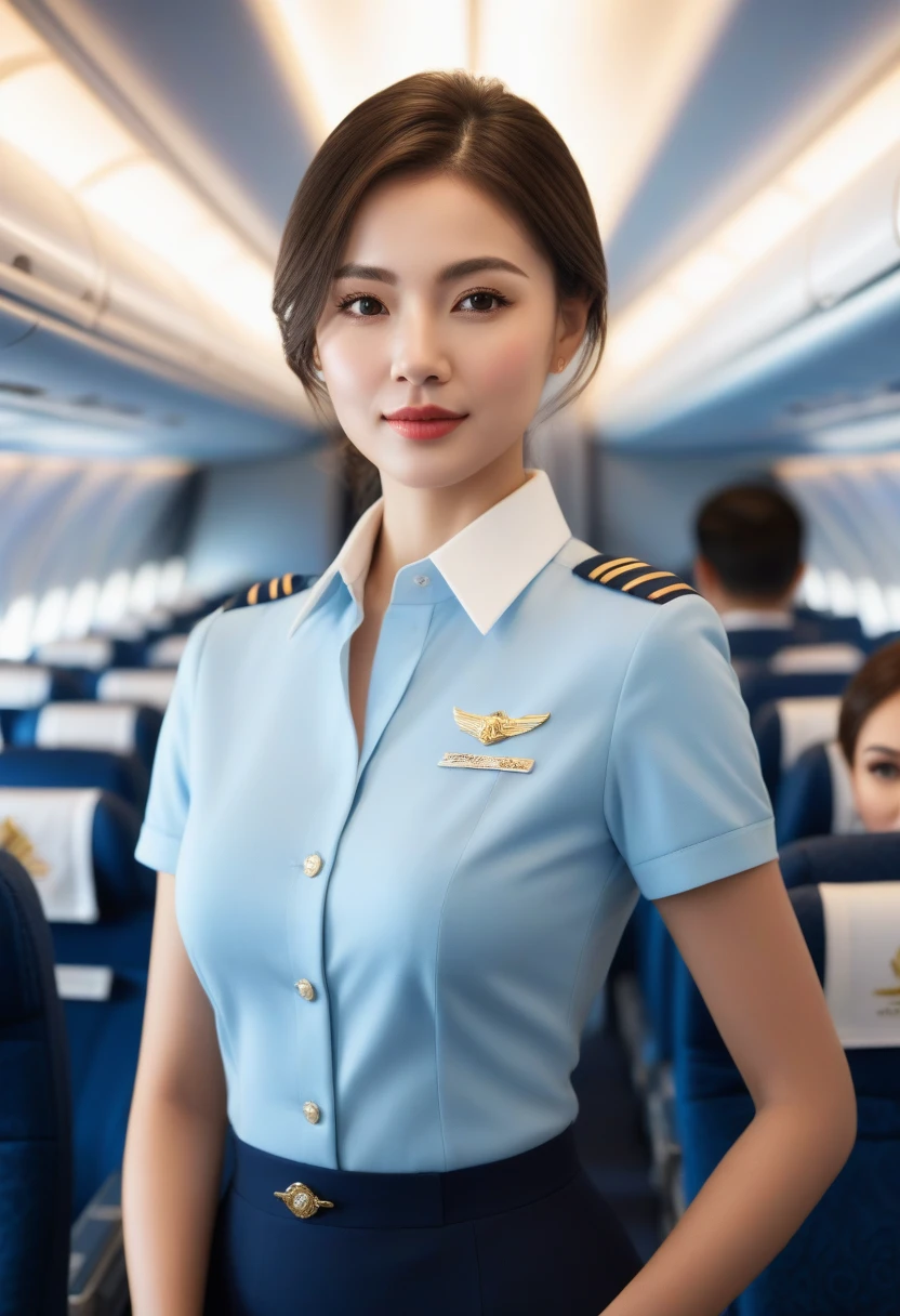 best quality,(original photo:1.2),(masterpiece:1.4),(lifelike:1.4),(high resolution:1.4), 1 girl, depth of field, Airline stewardess, Intricate details,8K, Very detailed, perfect lighting, epic background