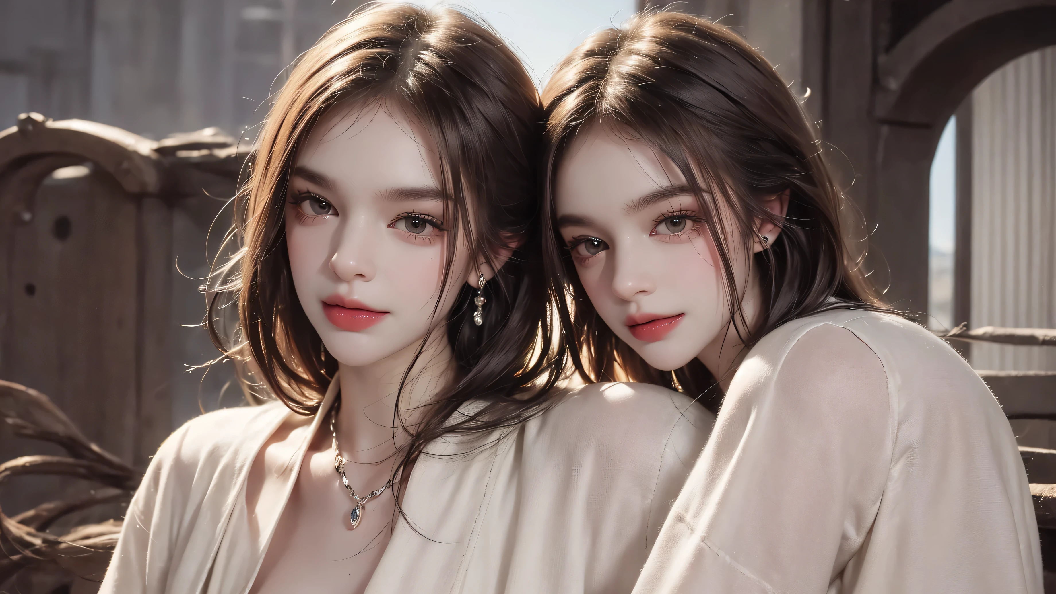 outdoor、Light brown short hair、