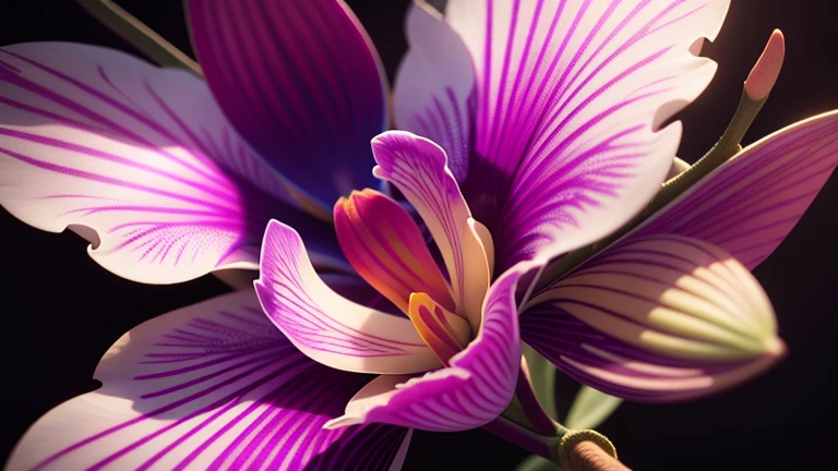 a close-up of vibrant orchids 3d, ultra detailed, 8k, photorealistic, highly detailed, cinematic