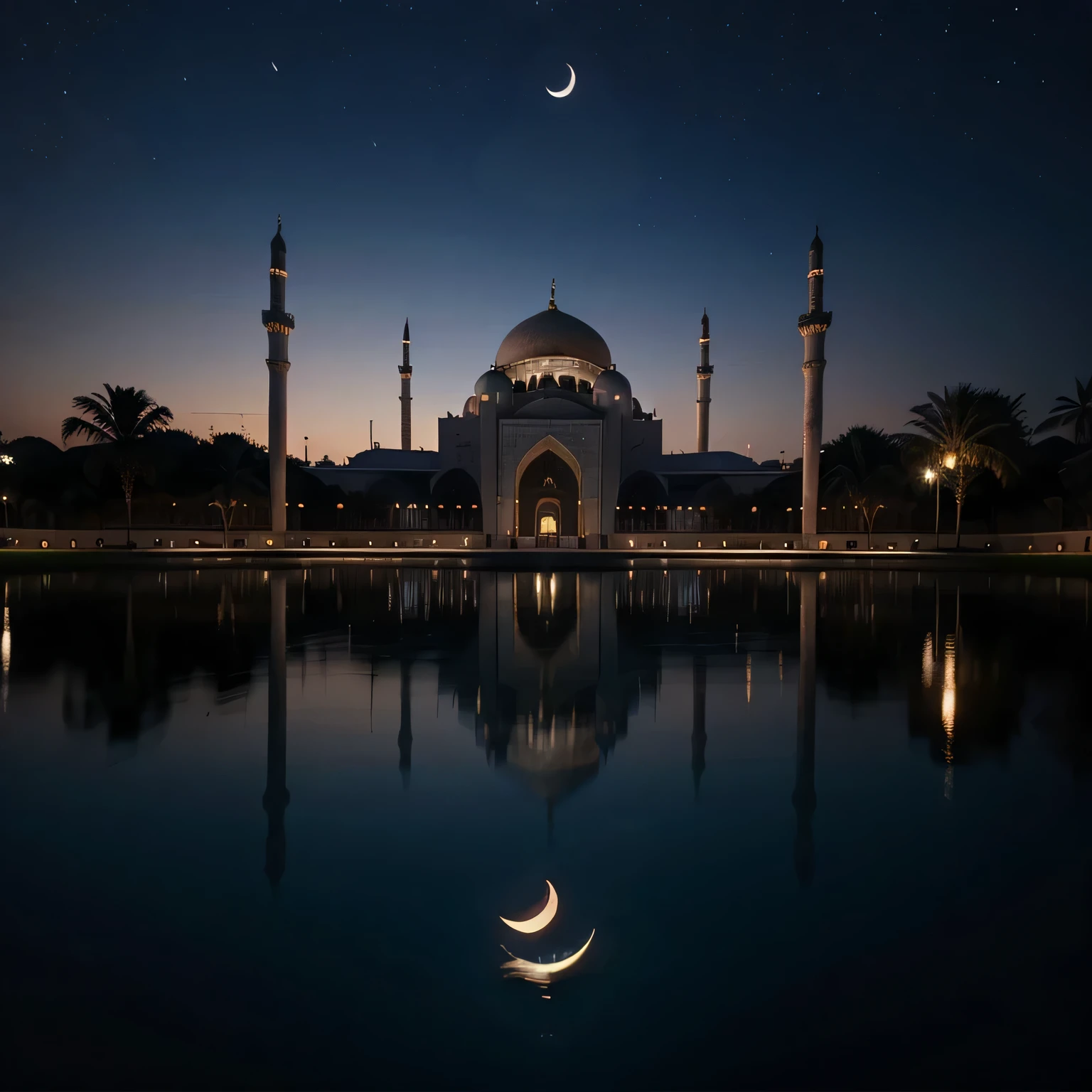 a view of a mosque with a full moon in the background, arabian night, with beautiful mosques, ☁🌪🌙👩🏾, arabian nights, minarets, mosque, at night with full moon, beautiful moonlight night, at night with moon light, arabian art, moonlit night, moon light in the top background, night scenery