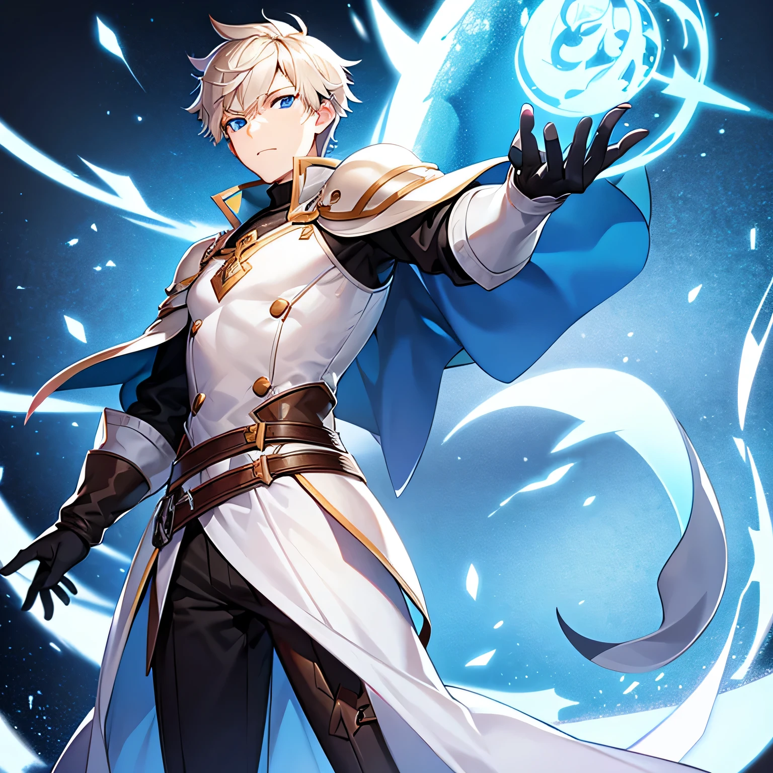 Guardian Rise of kingdoms white man, with short brown hair, with a dragon in the background and blue eyes