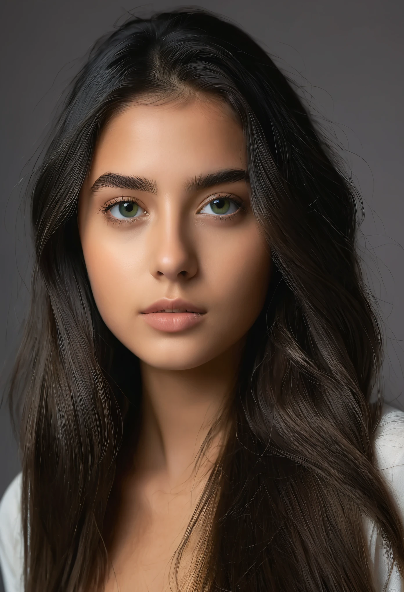reels post de garota de cabelo liso, fino, branca de olhos verdes, , cintura fina, quadril largo, bumbum arrebitado, seios fartos, pele macia, delicada, gen z style, cabelo comprido, liso, dividido ao meio, minimalista, estilo prada, branca magra, cabelo preto 16 anos, quarto escuro, meia luz, video realista,a8k, Melhor qualidade, mesa, realista, O ultra-detalhado, fotografia realista, camera vindo de baixo, iluminacao escura Um hiper-realista, softer lighting, increase the quality of cinematic lighting, photorealistic lighting, Back lighting, luz brilhante,