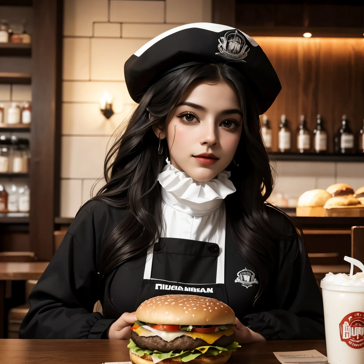 Crea un logotipo para un restaurante llamado black beards, integra la imagen de una hamburguesa y de una cara masculina con barba negra tupida