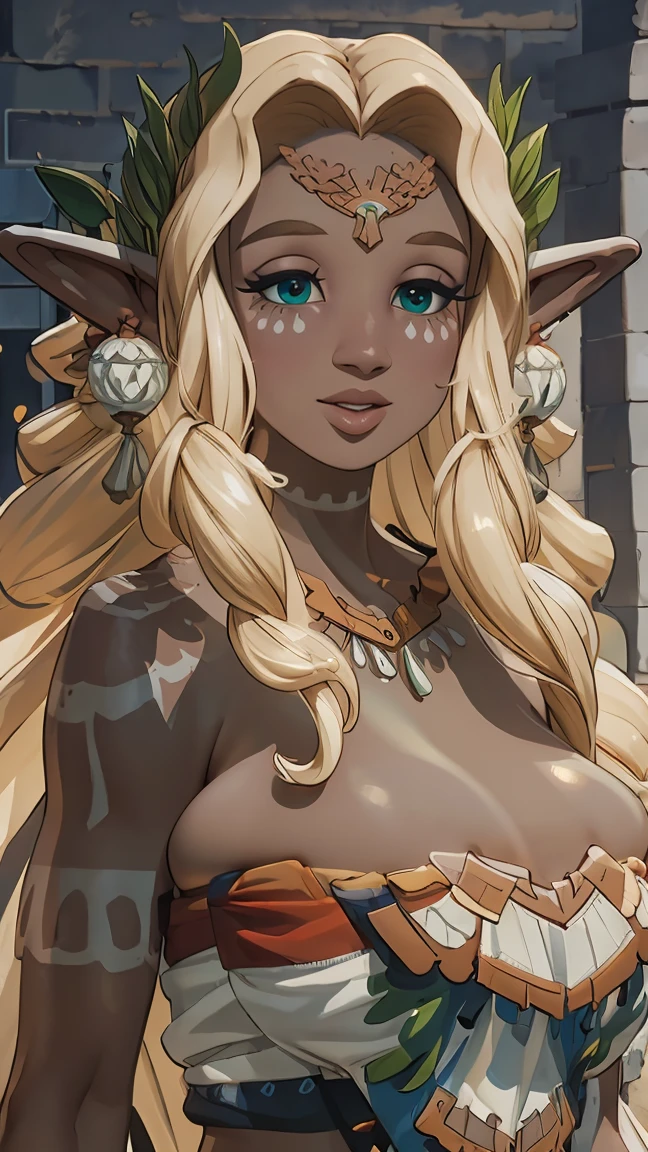 ((masterpiece)), ((best quality)), (detailed), perfect, solo, zelda, gorgeous woman with bikini, luscious lips, long hair, huge breast, deep cleavage, huge breasts, sexy,