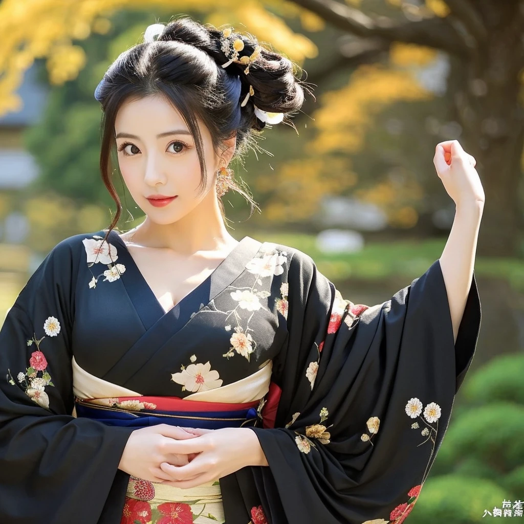 Beautiful woman, very sexy body, detailed medium chest, look directly at the camera, A Japanese woman with a sexy look、Create a beautiful woman with big eyes and long black hair。She has an air of elegance and sophistication.、Wearing traditional Japanese clothes