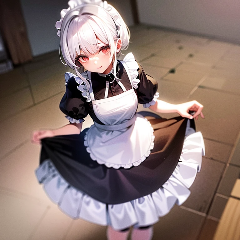 Big ,maid outfit,white hair,cute