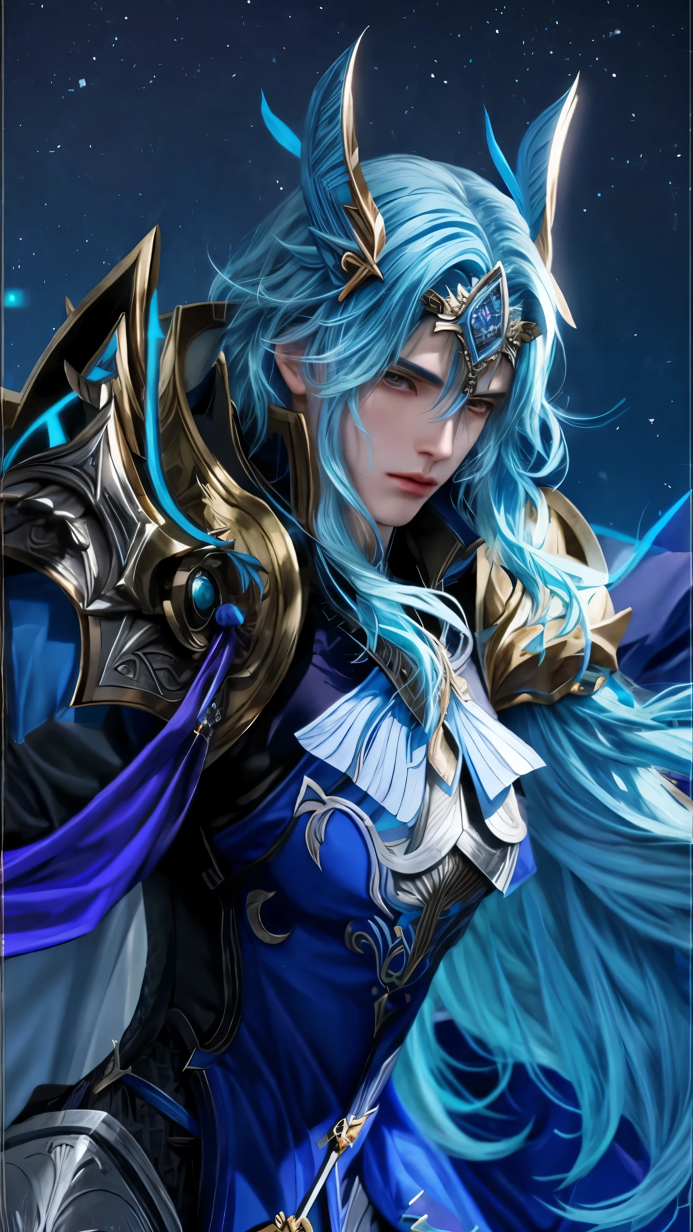 Lancelot with blue hair and a blue cape holding a sword, portrait knights of zodiac , mobile legends, heise jinyao, mystical atlantean valkyrie, xianxia hero, inspired by Huang Shen, freya, beautiful celestial mage, knights of zodiac girl, full body xianxia, ashe, kda, artgrem, astri lohne, lancelot extreme realistic 