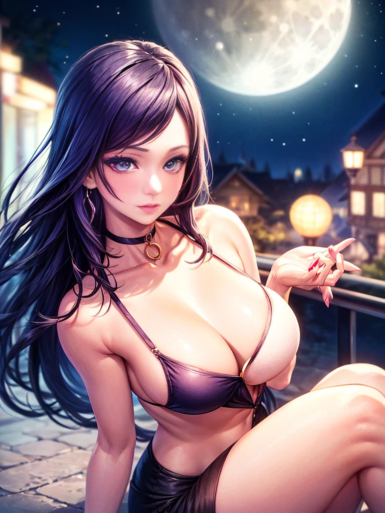 vampire、two kiss、Depth of bounds written, detailed eye, ((CG illustration)), ((face focus)), ((masterpiece)), ((8K)), ((super detailed)), ((Super high quality)), ((cinematic)), ((Photoreal)), ((close up shot)), (solo), (cool girl), very long hair, straight hair, (((thin body))), Glossy skin, ((look away)), (Beautiful goth girl with high cheeks and legs), Gothic makeup, clear eyes, lipstick, dark eye shadow, ((No bra)), choker, earrings, provoke, night, ((full moon)), ((Functional)), Lonely, Visual kei, ((pastel colour)), Unwound clothes, forget, kiss, White Knight, dark, silence