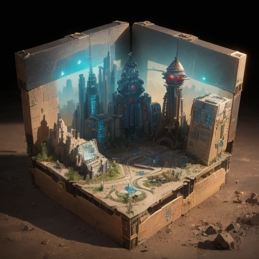 3598年Mars realistic model, (bifurcation, original photo, best quality, masterpiece:1.4),SteampunkCyberpunk6820 City,(CyberpunkMars light:1.3), Mars (related to land),(in a small nature box:1.3),Isometric, small nature, landscape on foundation,landscape,