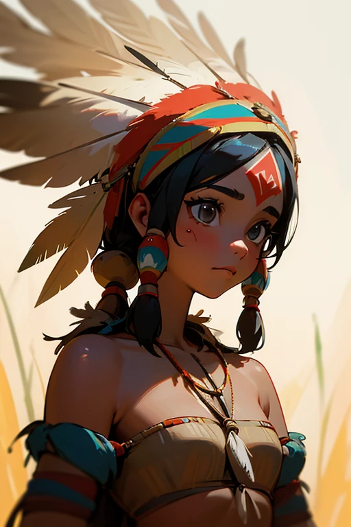 Arte em quadrinhos, pintura digital. A beautiful indigenous girl in native with feathers and feathers on her head, Amazonian indigenous peoples in Brazil, linda jovem feminina brasileira nativa, pintar o rosto, corpo quente, Yanomami Indian in typical costumes,alta qualidade. Amazon rainforest and river bottom. cores vivas, cinematic lighting. detalhado, intrincado, detalhado face.