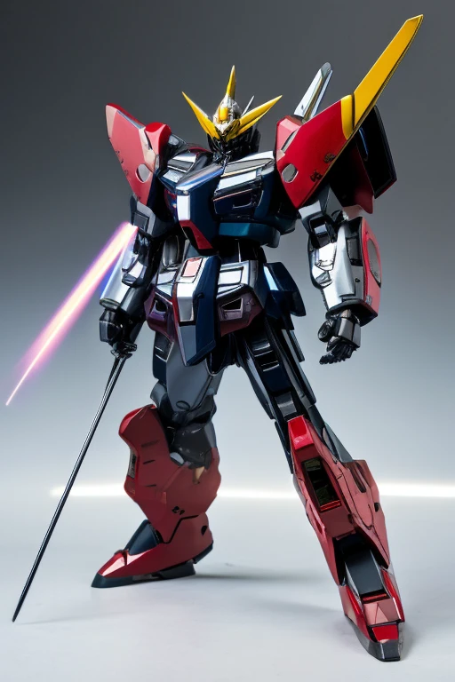 Gundam shaped robot 00 , The puppet is black mixed with silver. , winged robot , Firing a laser beam at the enemy. , in space , Among the space fighter fleet ,