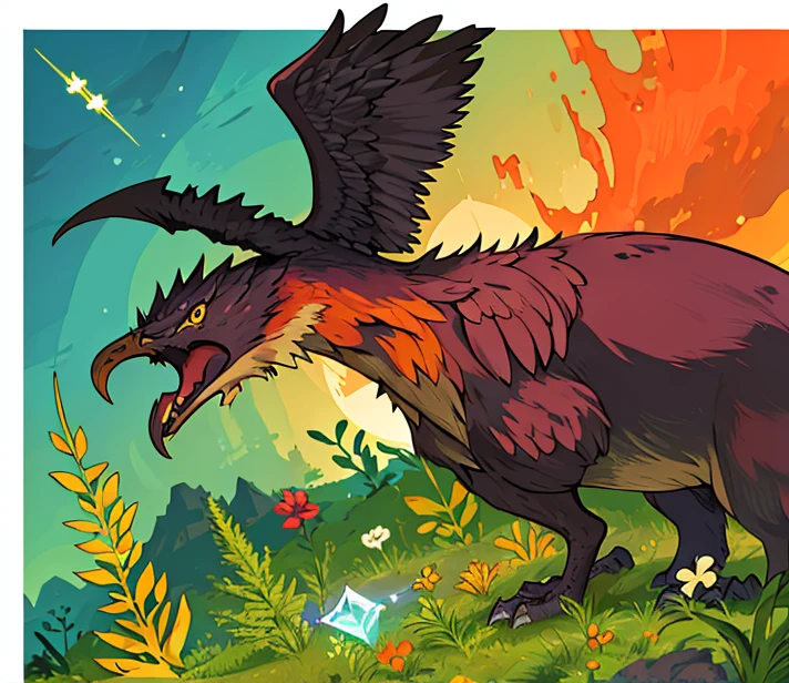 Phoenix, Skyrim. Sunset. Horizontal planes, crystals, Spike and plants