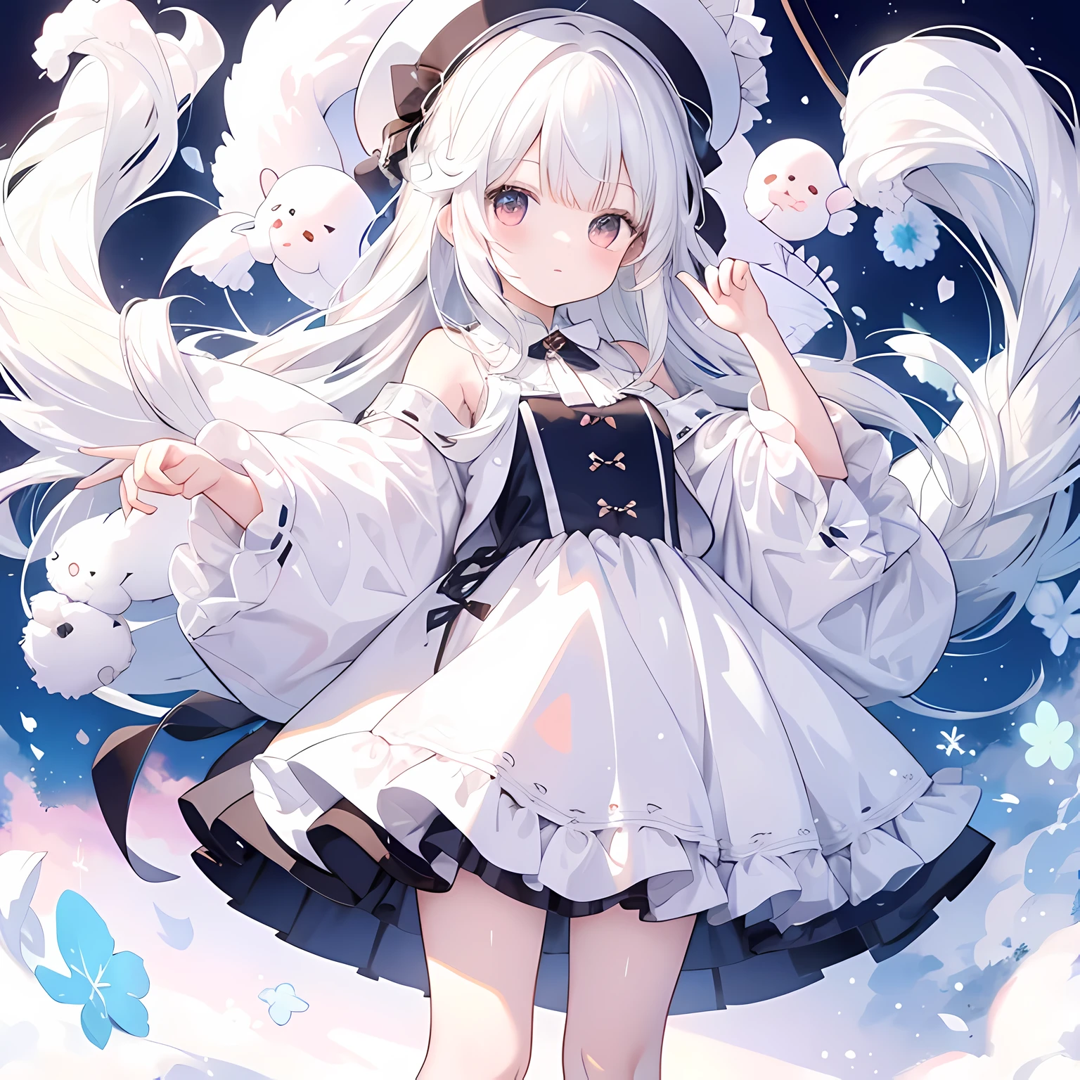 Big ，white hair，cute，，Popular clothing