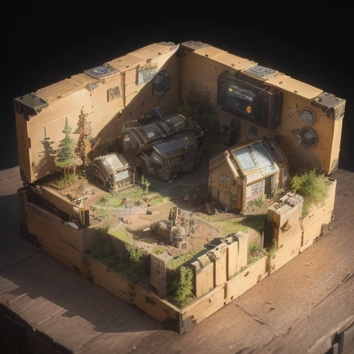 3598年Mars realistic model, (bifurcation, original photo, best quality, masterpiece:1.4),SteampunkCyberpunk6820 City,(CyberpunkMars light:1.3), Mars (related to land),(in a small nature box:1.3),Isometric, small nature, landscape on foundation,landscape,