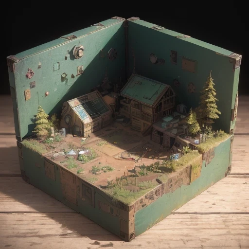 3598年Mars realistic model, (bifurcation, original photo, best quality, masterpiece:1.4),SteampunkCyberpunk6820 City,(CyberpunkMars light:1.3), Mars (related to land),(in a small nature box:1.3),Isometric, small nature, landscape on foundation,landscape,