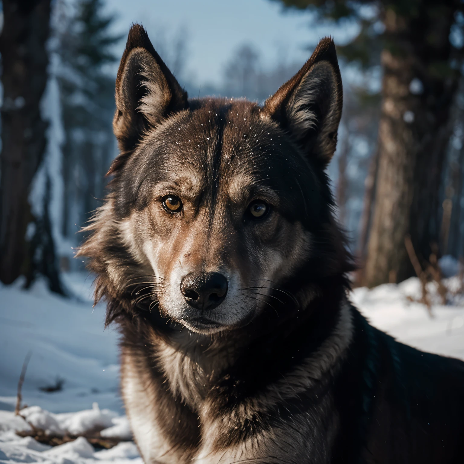 Crie uma imagem de um lobo bravo nas cores vermelho e preto