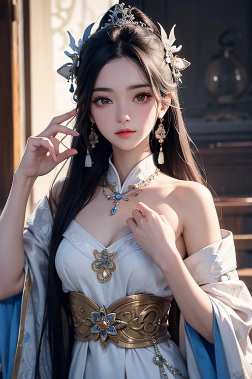 (obra de arte,super detalhado,Detalhes HD,arte altamente detalhada)1 male 1 female,meio corpo,Xianxia,azul,elegante,Highly detailed East Asian character designs,Figurino de personagem do jogo,simples,Ultra high resolution, sharp focus, Epic work, obra de arte, (papel de parede CG unificado 8k muito detalhado),cara bonita,Olhos lindos,Detalhes HD