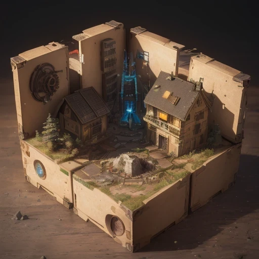 3598年Mars realistic model, (bifurcation, original photo, best quality, masterpiece:1.4),SteampunkCyberpunk6820 City,(CyberpunkMars light:1.3), Mars (related to land),(in a small nature box:1.3),Isometric, small nature, landscape on foundation,landscape,