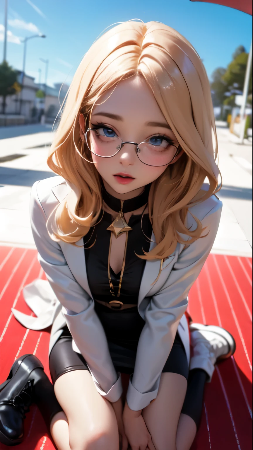 obra de arte, Linda arte, artista profissional, 8k, estilo de arte por sciamano240, rosto muito detalhado, cabelo muito detalhado, roupas muito detalhadas, 1 garota, corpo perfeitamente desenhado, rosto bonito, cabelo longo, Cabelo azul claro , olhos de gato verticais azuis muito detalhados, square glasses, fleshy lips , bochechas rosadas, detalhes intrincados nos olhos, close extremo do rosto, see only head and neck, olhando diretamente para o espectador, vestindo lindas roupas de inverno, casaco de inverno, colar, gargantilha, brincos, luvas, pencil skirt, botas pretas apertadas, algumas sardas, grande sorriso largo, in love with the spectator's expression, sunny winter scenery, pov do lado de fora beijando o espectador,