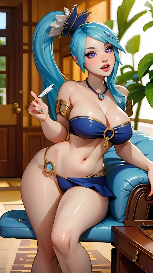 ((masterpiece)), ((best quality)), (detailed), perfect, solo, lana, gorgeous woman with bikini, luscious lips, long hair, huge breast, deep cleavage, huge breasts, sexy, ponytail