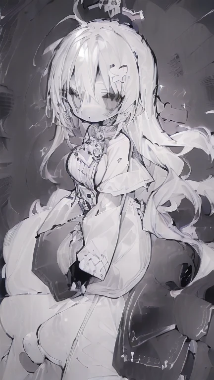 (lineart:2.0),(monochrome:2.0),(white and black),#quality(8k wallpaper of extremely detailed CG unit, masterpiece, hight resolution, top-quality, top-quality real texture skin,hyper realisitic, digitial painting,increase the resolution,RAW photos,best qualtiy,highly detailed,the wallpaper), solo,#1girl(cute, kawaii,hair floating,hair shining brightly,curly halr,long hair,hair messy,big eyes,pale skin,big breast,dynamic angle:1.4,close shot,detailed face,extremely detailed jewelry,vivd color,kindly smiling to you,from above,wings on her back),#background(,gothic room,from above),no gray