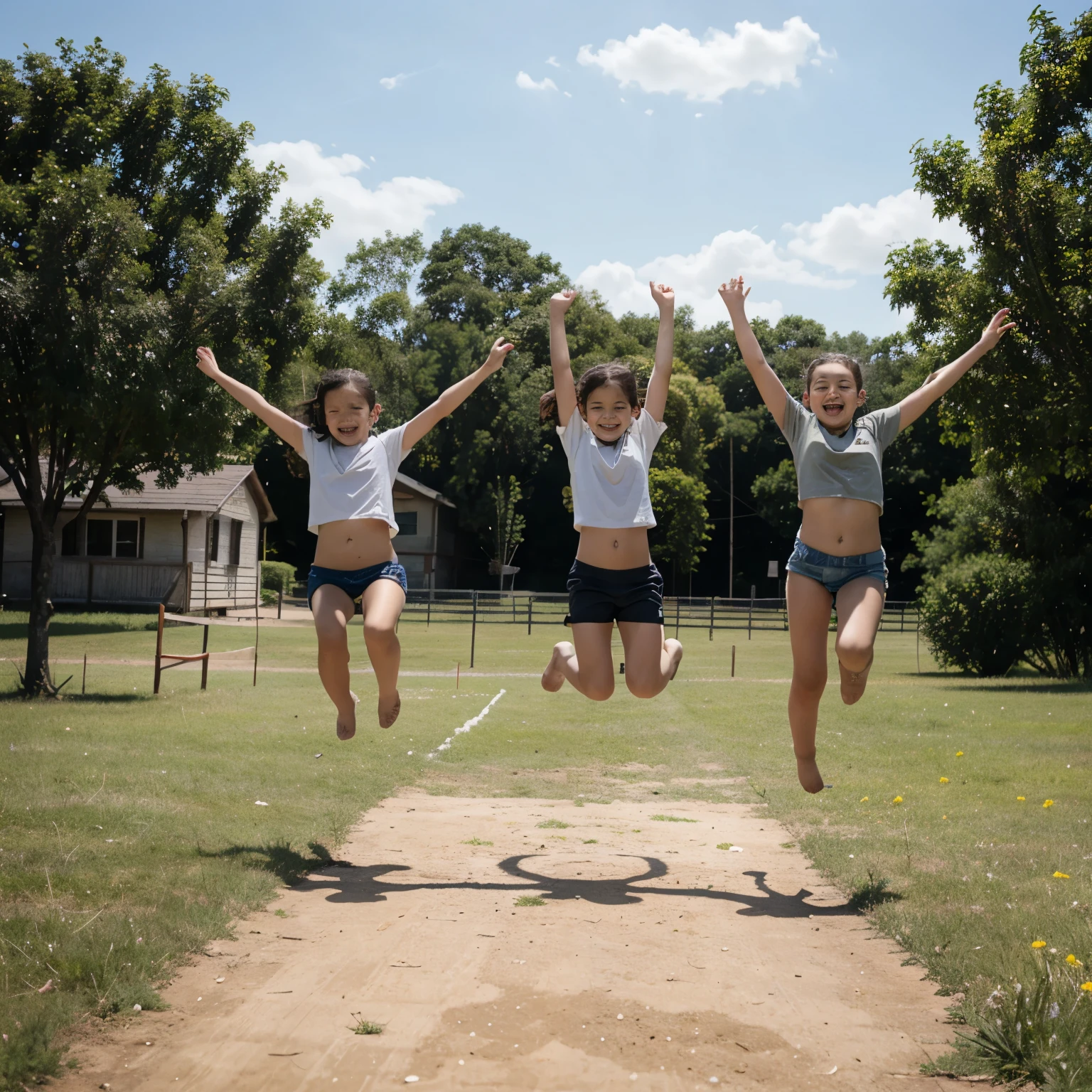 Children playing jumping springs