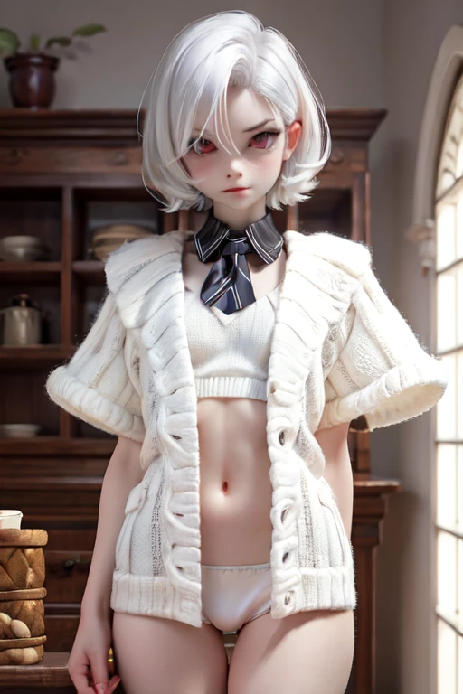 Femboy with white hair pale soft skin and red eyes