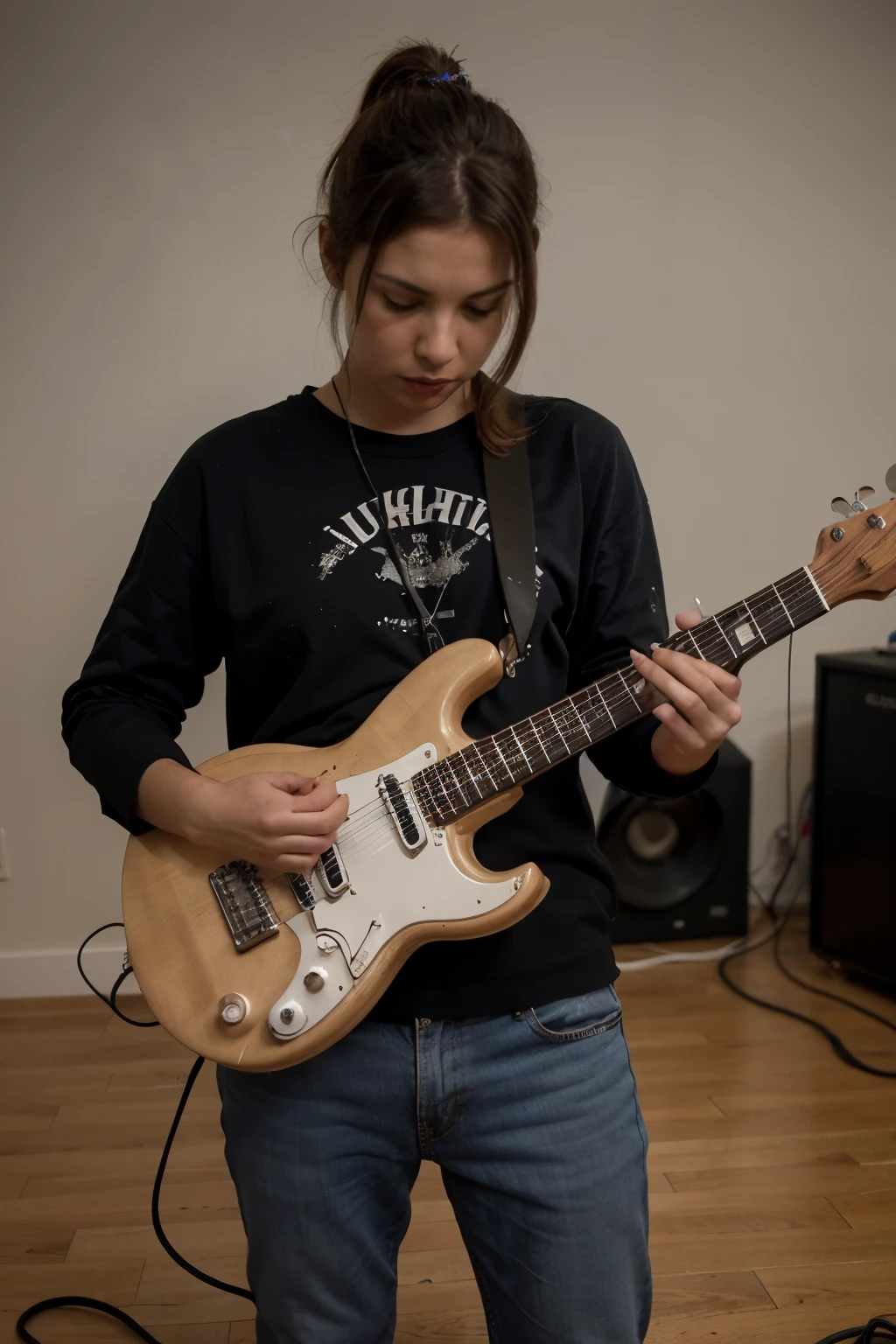 ((Mejor calidad)), imagen de guitarra electrica rodeada de cables y efectos de gguitarra experimental