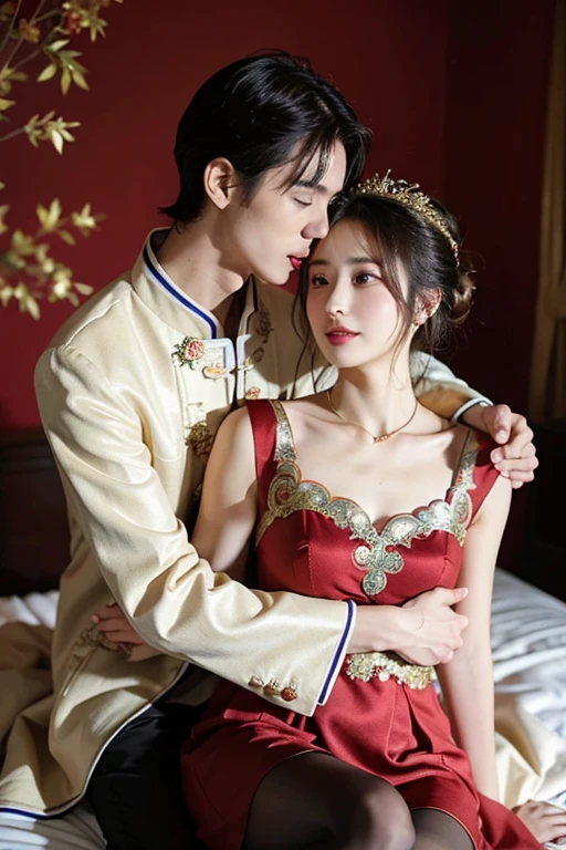 ((highest quality)), ((masterpiece)), (be familiar with), perfect face、魅惑の身体
Satomi Ishihara、Satomi Ishihara、semi-long、Satomi Ishihara、Chignon Cap、earrings、necklace、Engagement Rings、wife、bride、Smiling Chinese Dress、cheongsam clothes、fancy clothes、Red clothes、gold embroidery、Long slit、black tights、luxurious ornaments
(Xi Jin平、Refund、husband、Xi Jin平、male、Xi Jin、平China共産党)
China、marriage、政略marriage、marriage式、Snuggle up close、kiss、hug each other